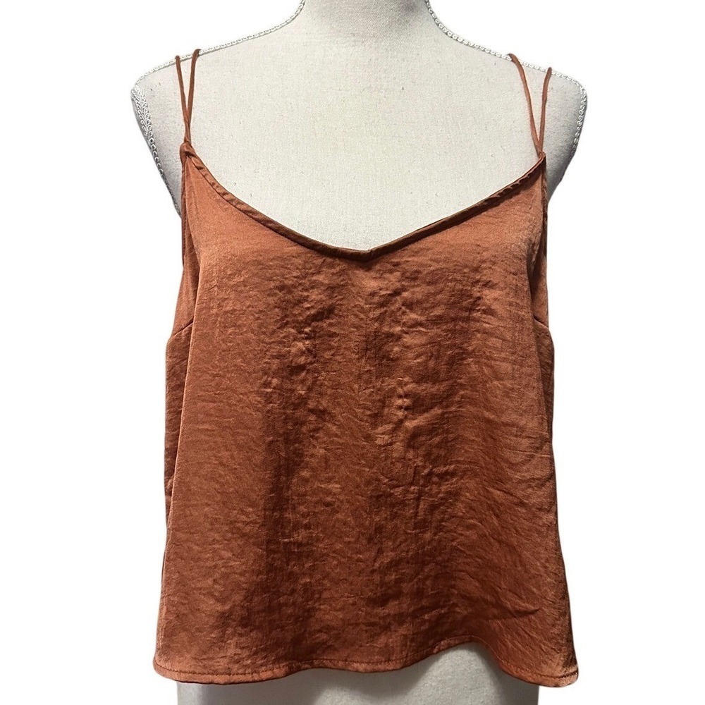 Aeropostale Charmeuse V-Neck Cami Rust Copper Satin Criss Cross Back Top L